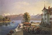 Gabriel Lory fils View of the old lock Schadau in Thun Germany oil painting artist